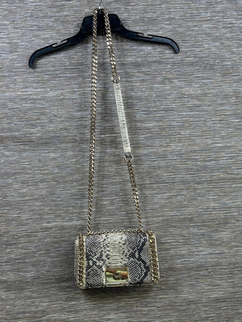 Russell & Bromley Crossbody Bag Womens Mini Beige Snakeskin Leather Chain Strap